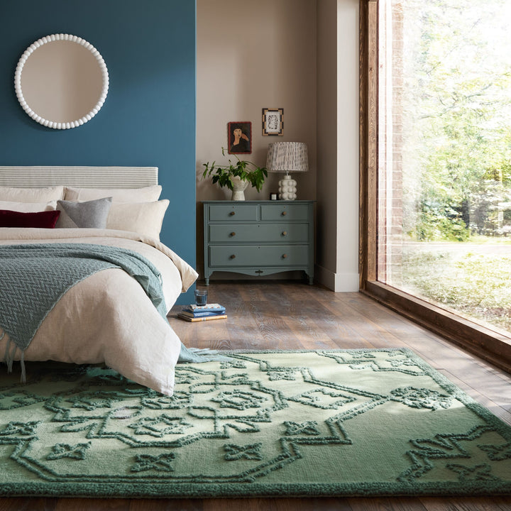 Teppich Entenei-Blau rechteckig Polyester Wohnzimmer Schlafzimmer Flur TINGIR_