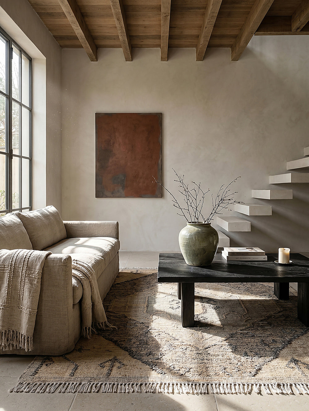 Teppich Natur rechteckig im modernen Wohnzimmer_