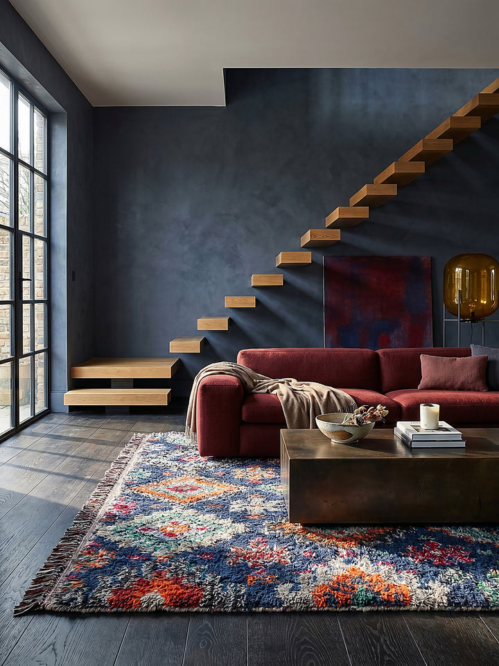 Teppich Marineblau rechteckig im modernen Wohnzimmer_