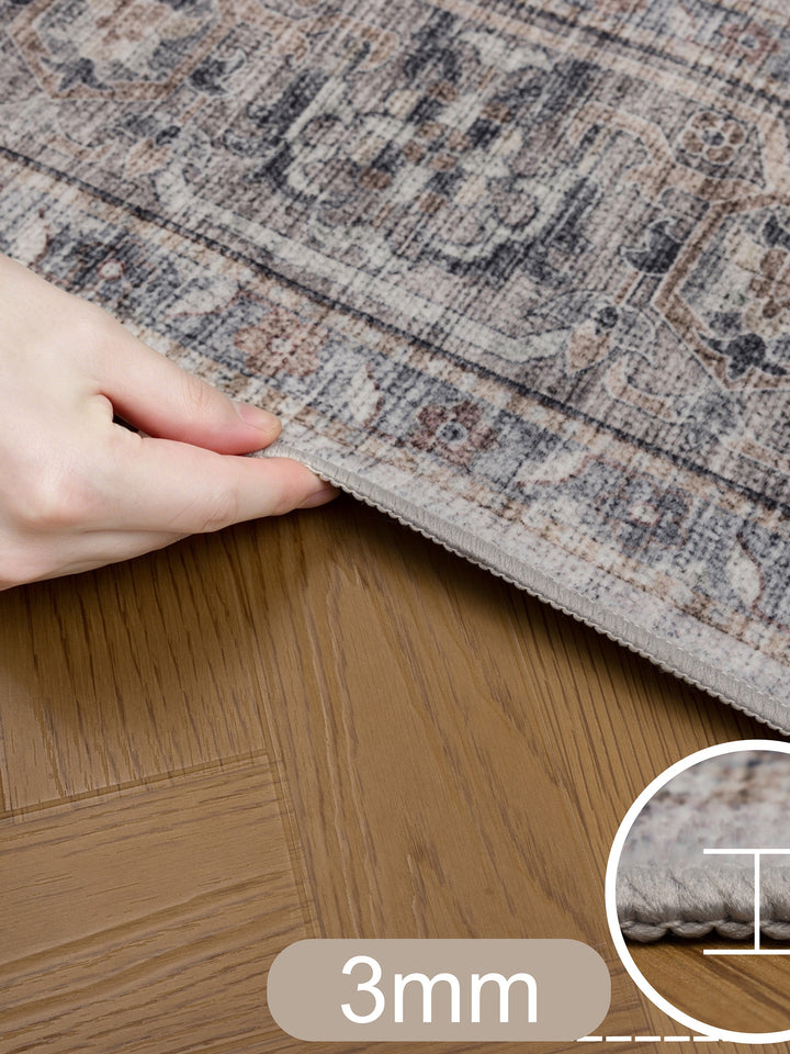 Teppich Beige-Grau rund Polyester (Kurzflor) Designteppich Kollektion Wohnraum_