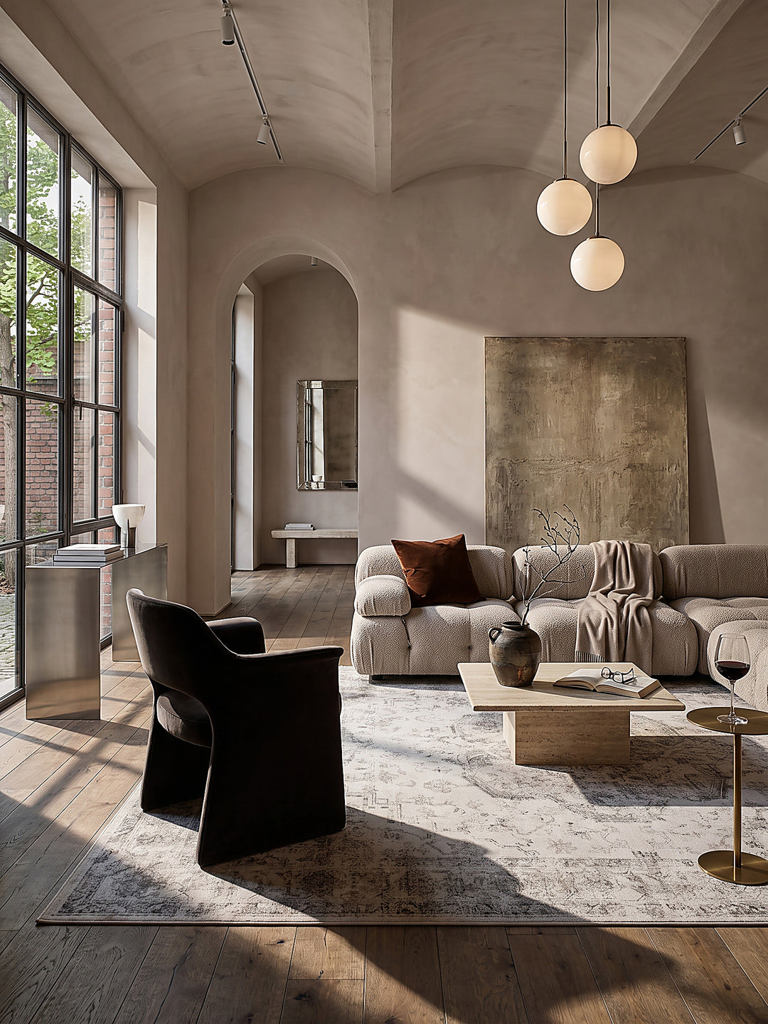 Teppich Beige-Grau rechteckig im modernen Wohnzimmer_
