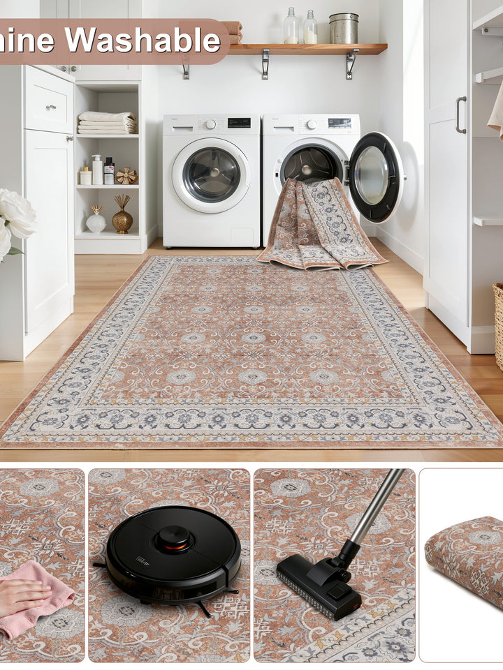 Teppich Terrakotta-Creme rund Polyester (Kurzflor) Raumgestaltung Inneneinrichtung_