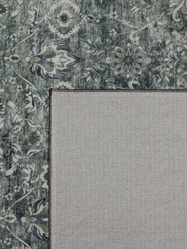 Teppich Grün-Grau rund Polyester (Kurzflor) Interieur Wohnaccessoire Dekor_