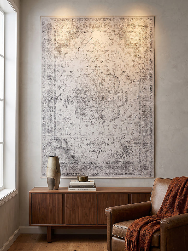 Teppich Beige-Grau als Wandteppich_