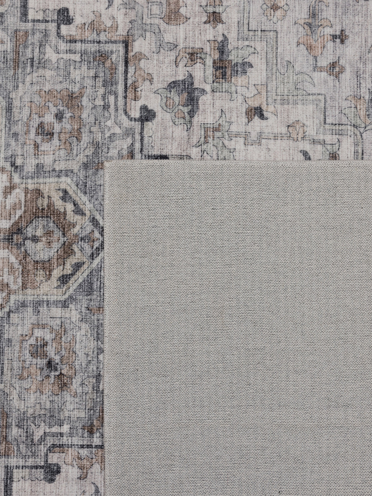 Teppich Beige-Grau rund Polyester (Kurzflor) Interieur Wohnaccessoire Dekor_