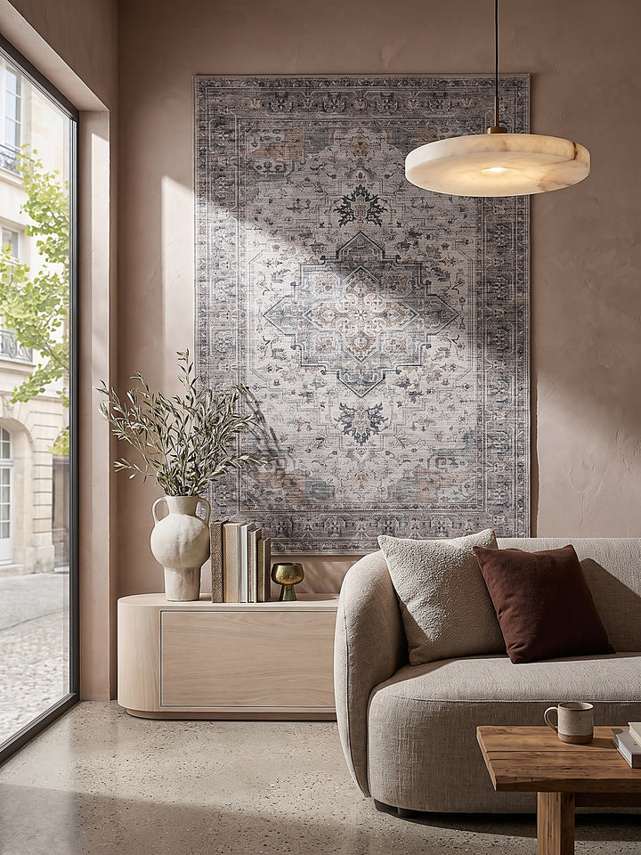Teppich Beige-Grau als Wandteppich_