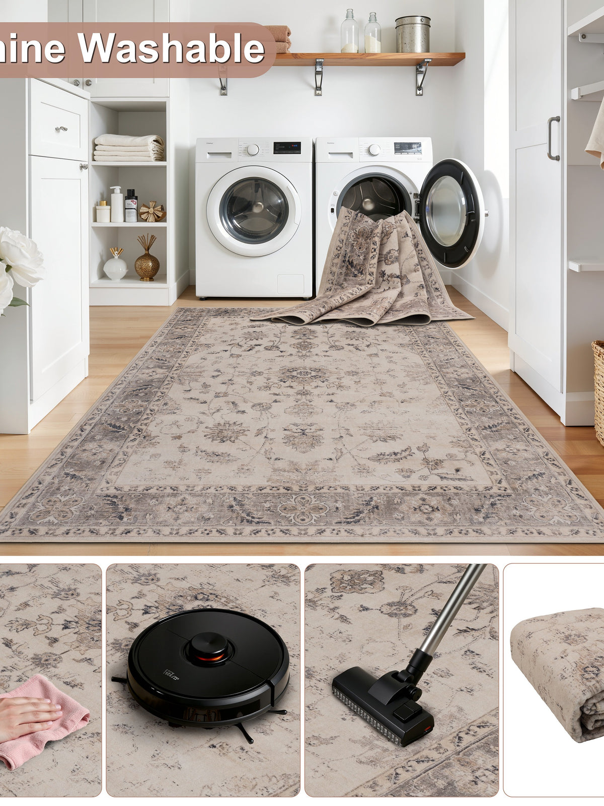 Teppich Beige-Grau rund Polyester (Kurzflor) Raumgestaltung Inneneinrichtung_