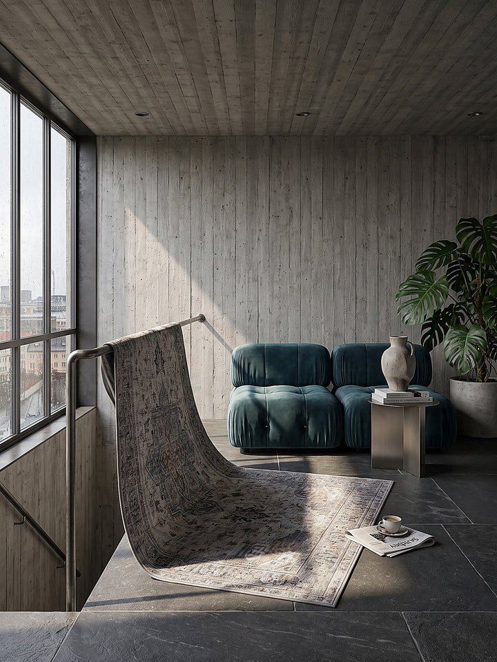 Teppich Beige-Grau rechteckig im modernen Wohnzimmer_