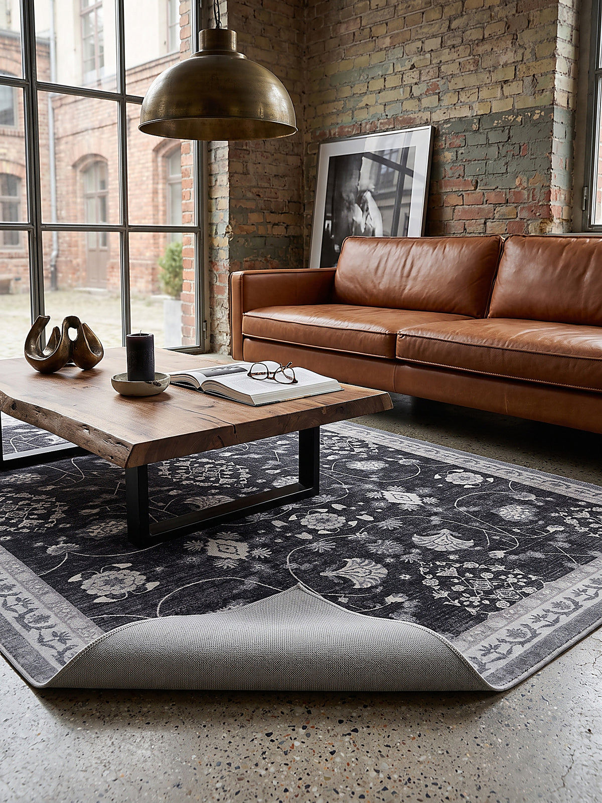 Teppich Schwarz-Creme-Grau rechteckig Editorial Styling