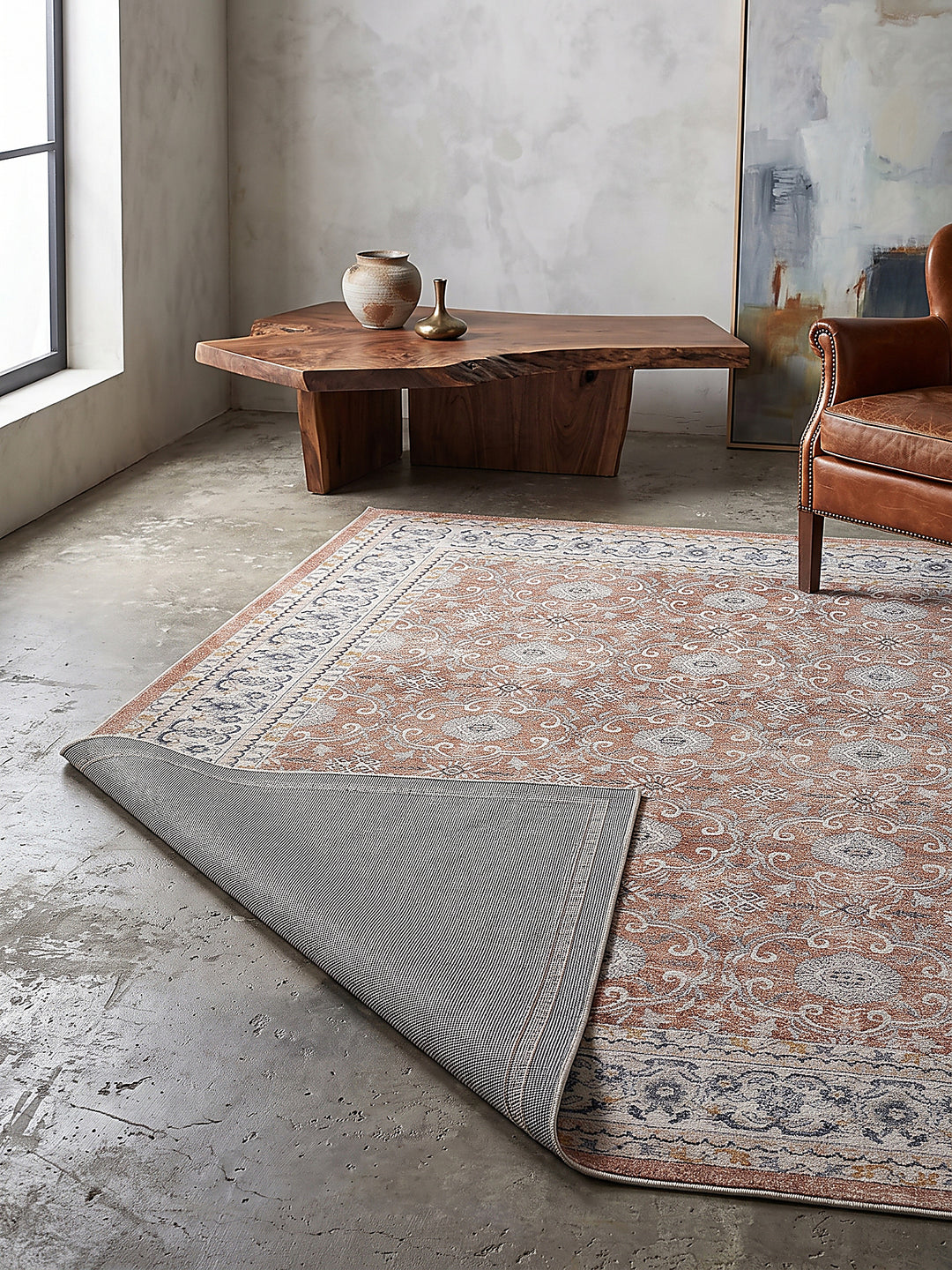 Teppich Terrakotta-Creme rechteckig Editorial Styling_