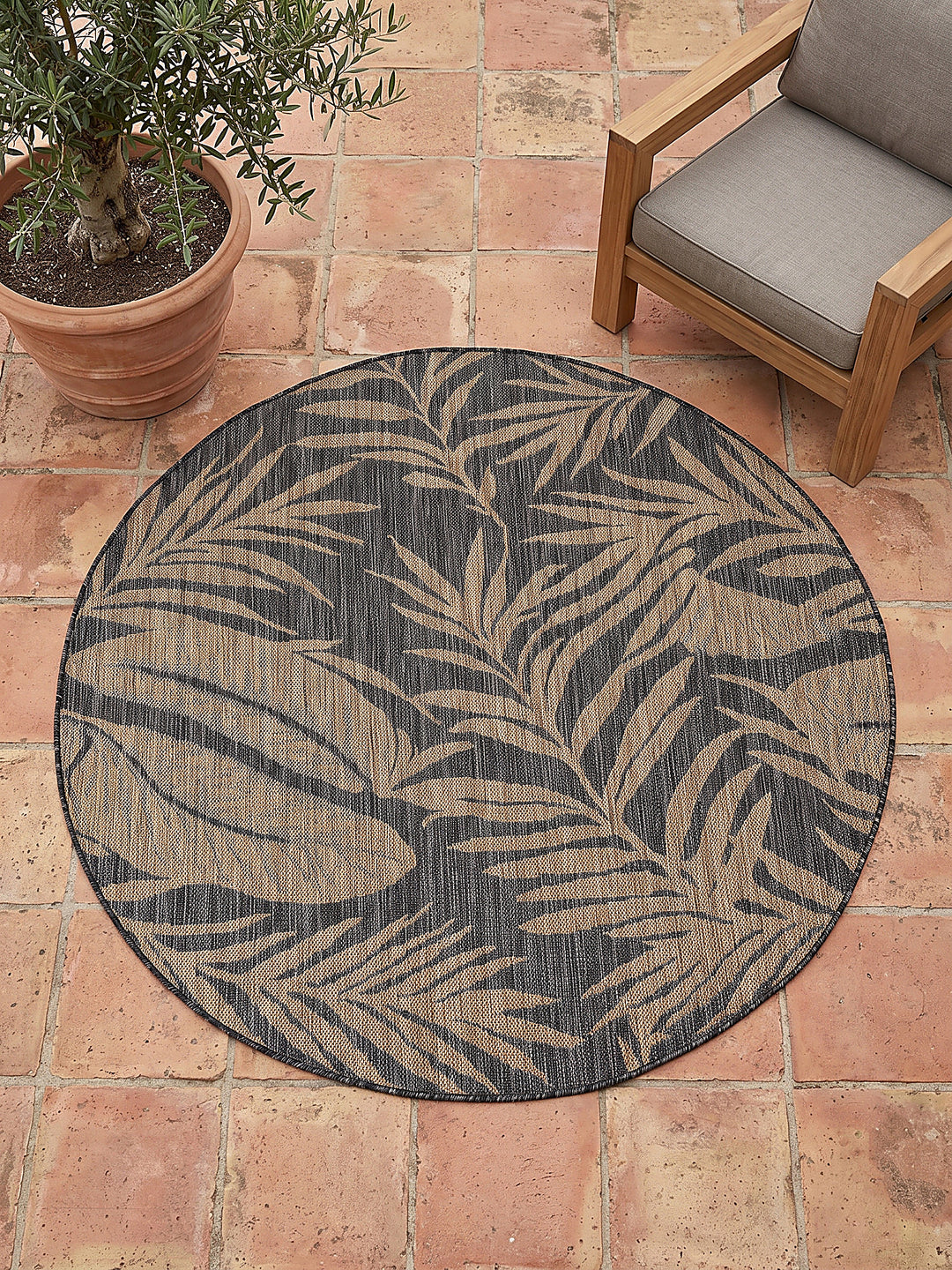Teppich Schwarz-Sandbraun rund Draufsicht_