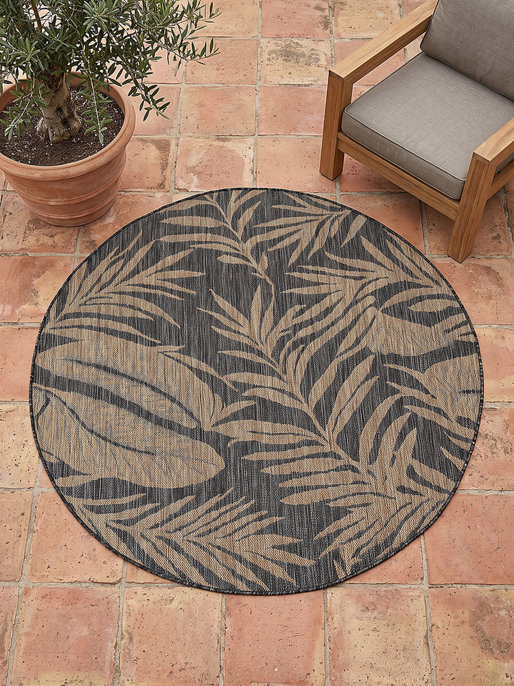 Teppich Schwarz-Sandbraun rund Draufsicht_