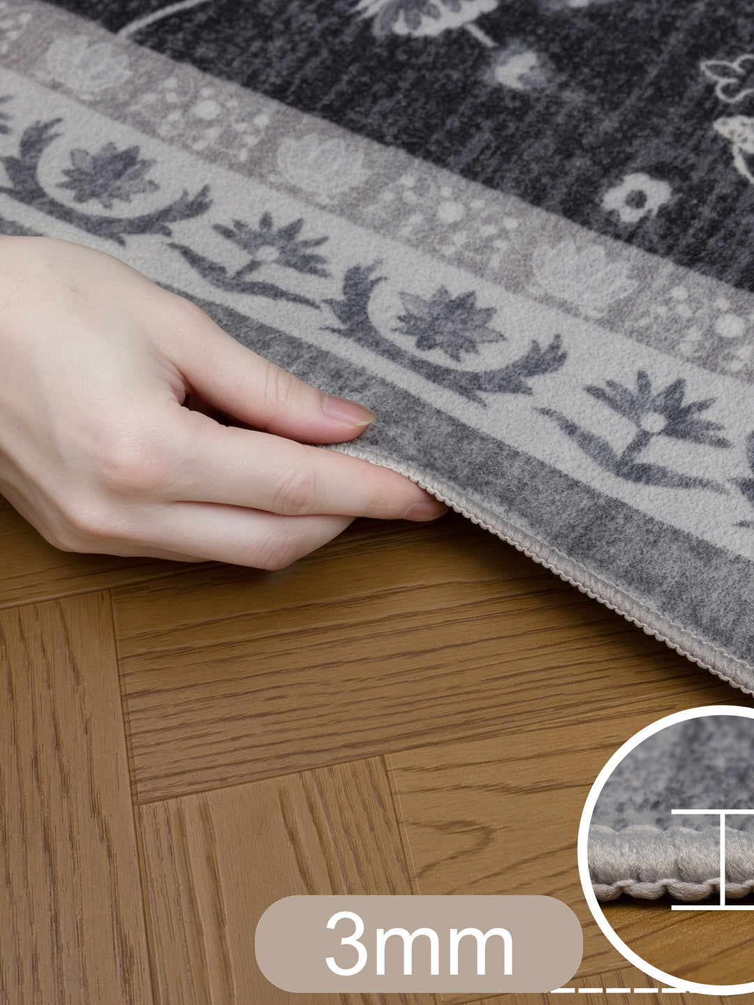 Teppich Schwarz-Creme-Grau rechteckig Polyester (Kurzflor) Designteppich Kollektion Wohnraum_