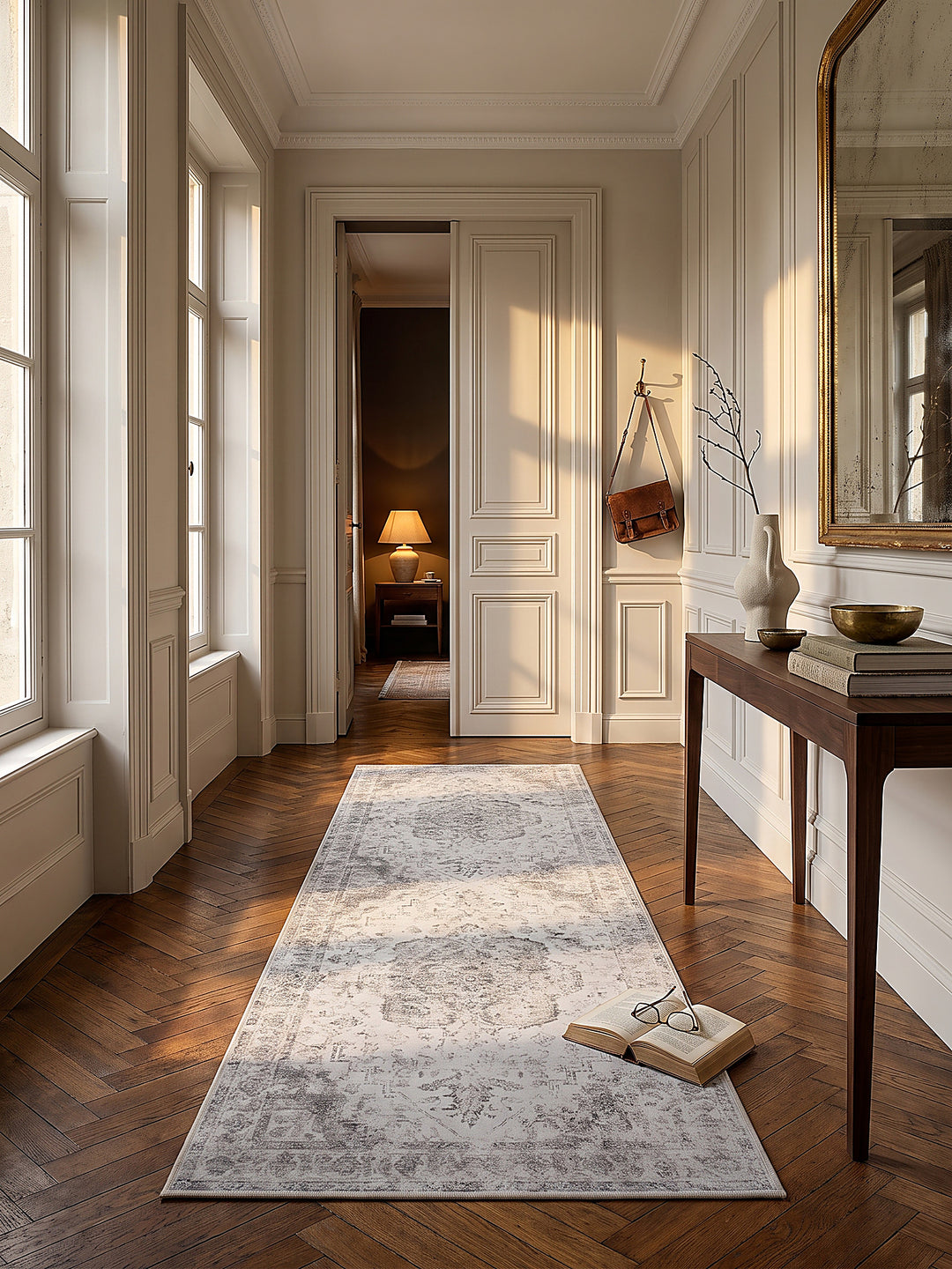 Teppich Beige-Grau Läufer im modernen Wohnzimmer_