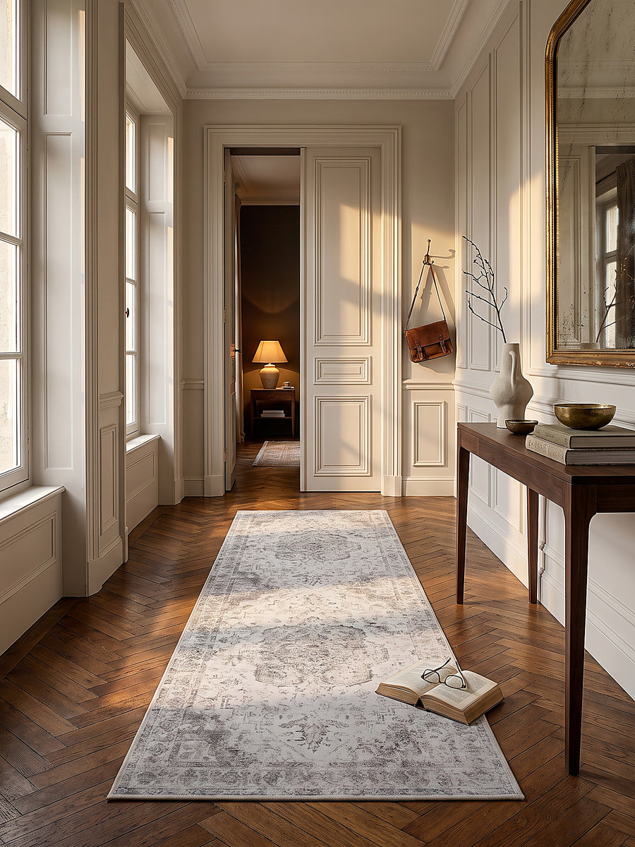 Teppich Beige-Grau Läufer im modernen Wohnzimmer_