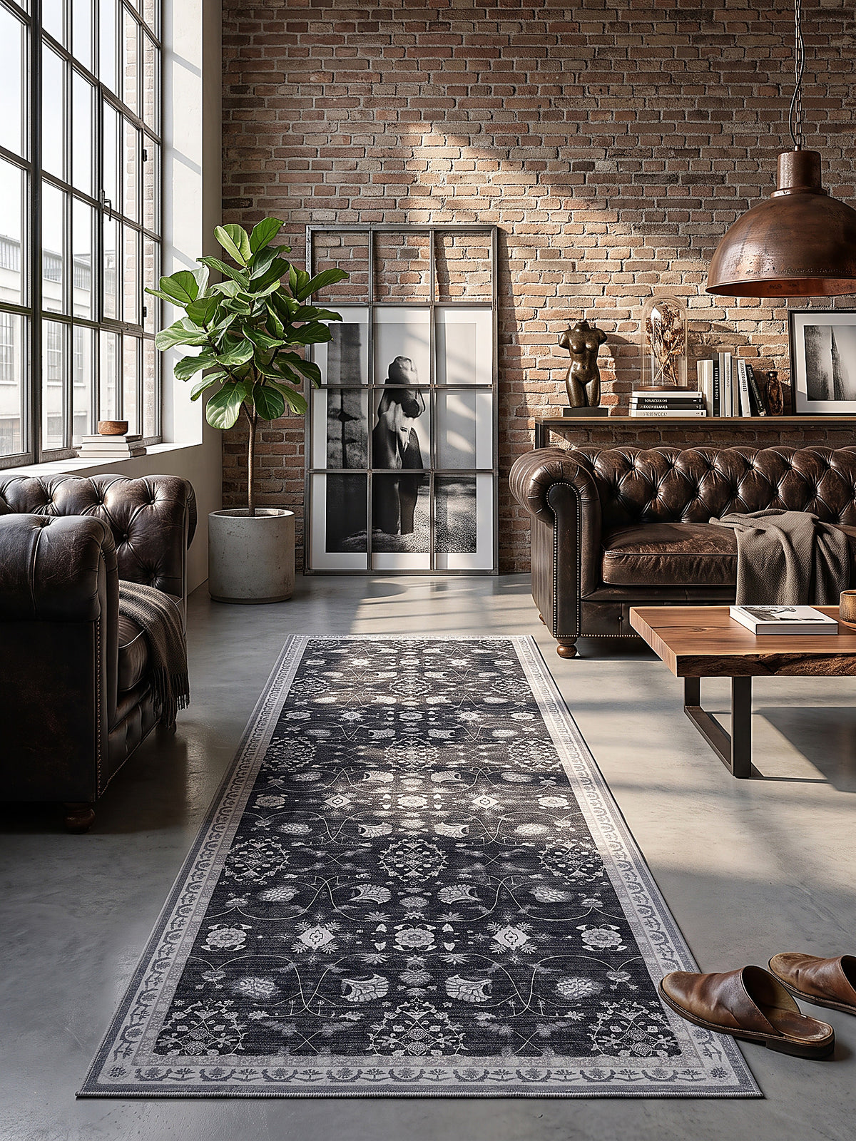 Teppich Schwarz-Creme-Grau Textur Nahaufnahme_