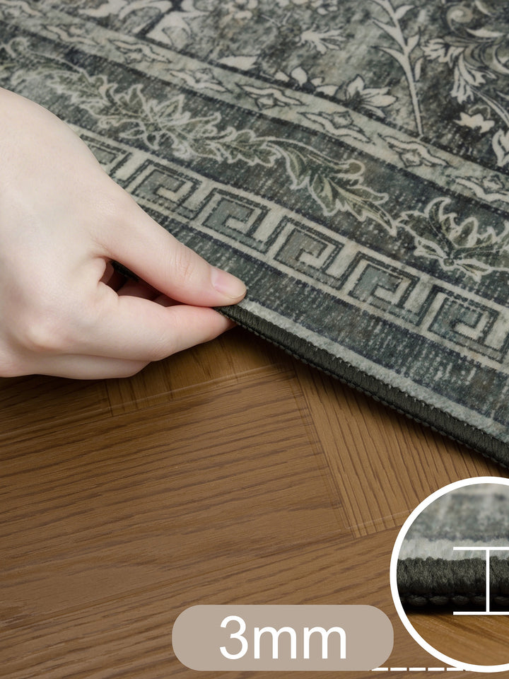 Teppich Grün-Grau rechteckig Polyester (Kurzflor) Designteppich Kollektion Wohnraum_