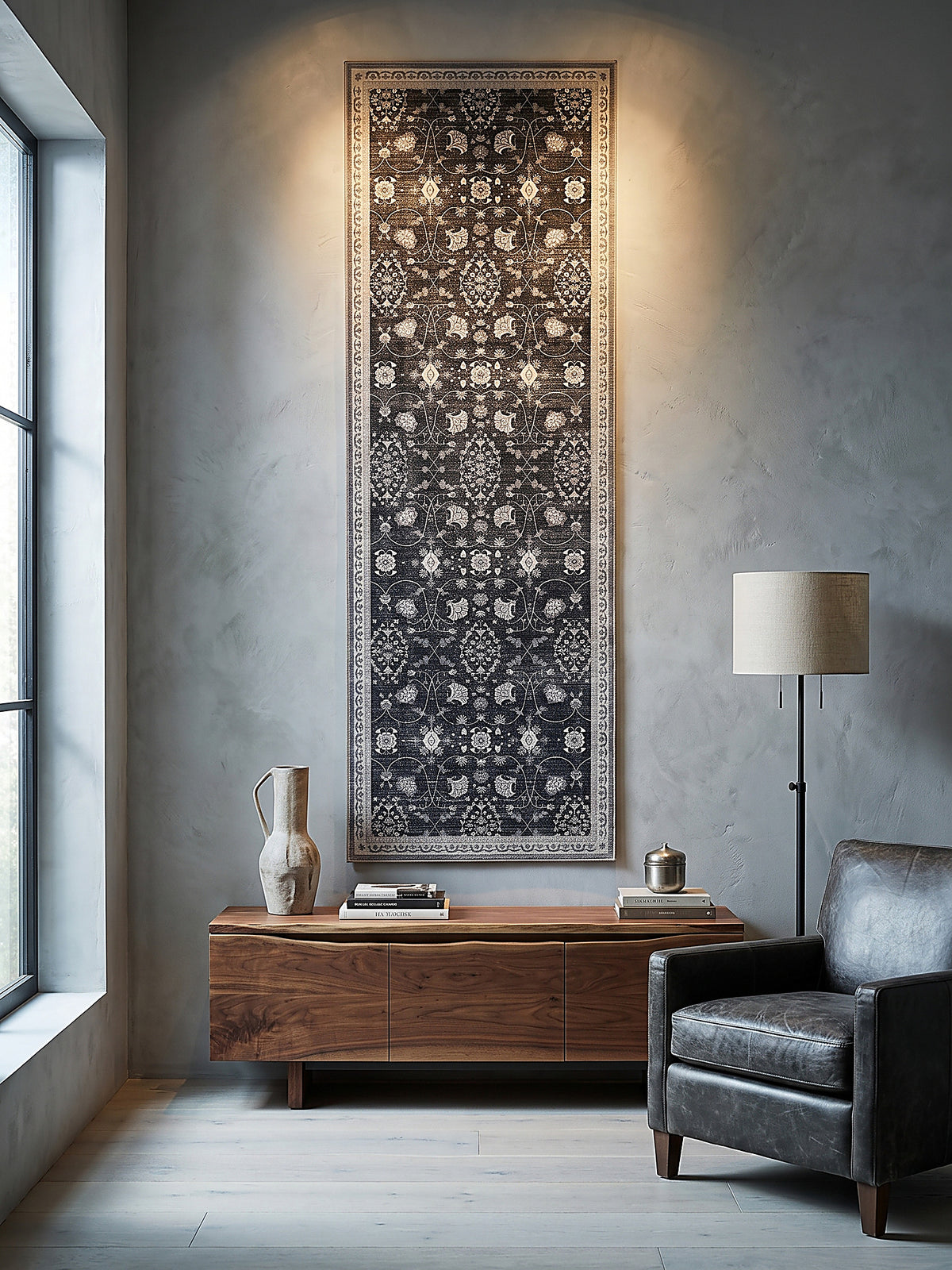 Teppich Schwarz-Creme-Grau als Wandteppich_
