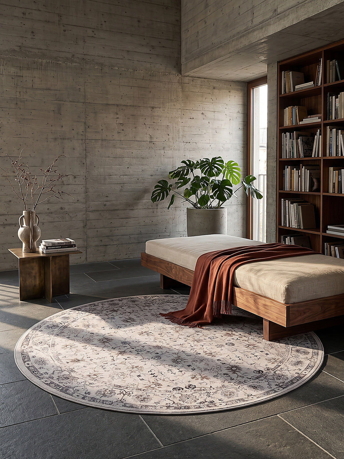 Teppich Creme rund im modernen Wohnzimmer_