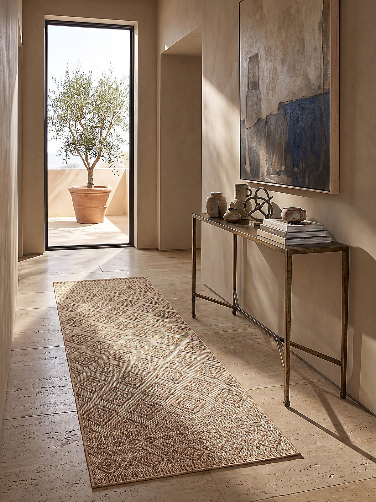 Teppich Beige-Braun Läufer im modernen Wohnzimmer