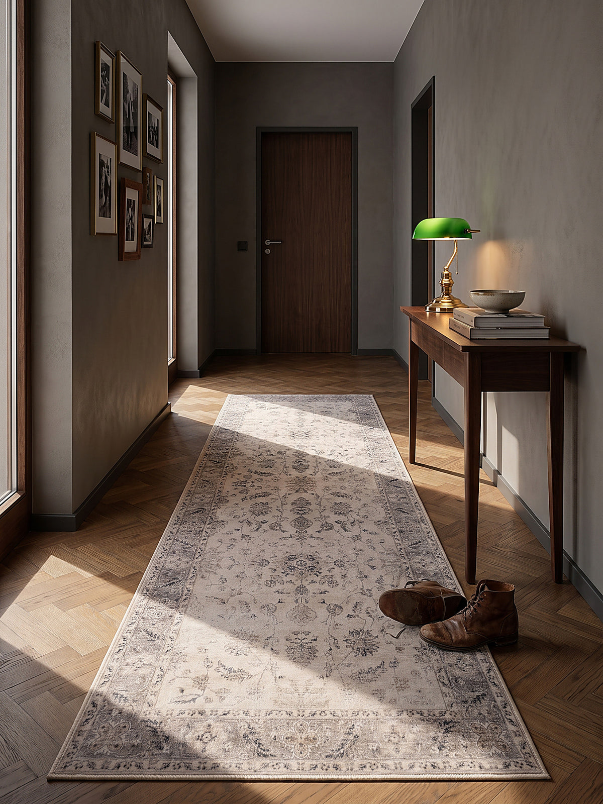 Teppich Beige-Grau Läufer im modernen Wohnzimmer_
