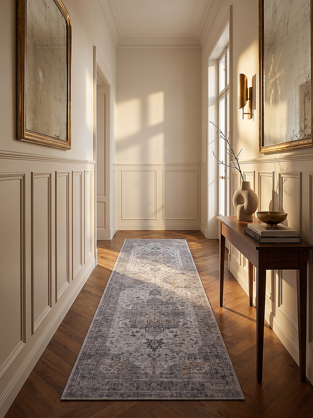 Teppich Beige-Grau Läufer im modernen Wohnzimmer_