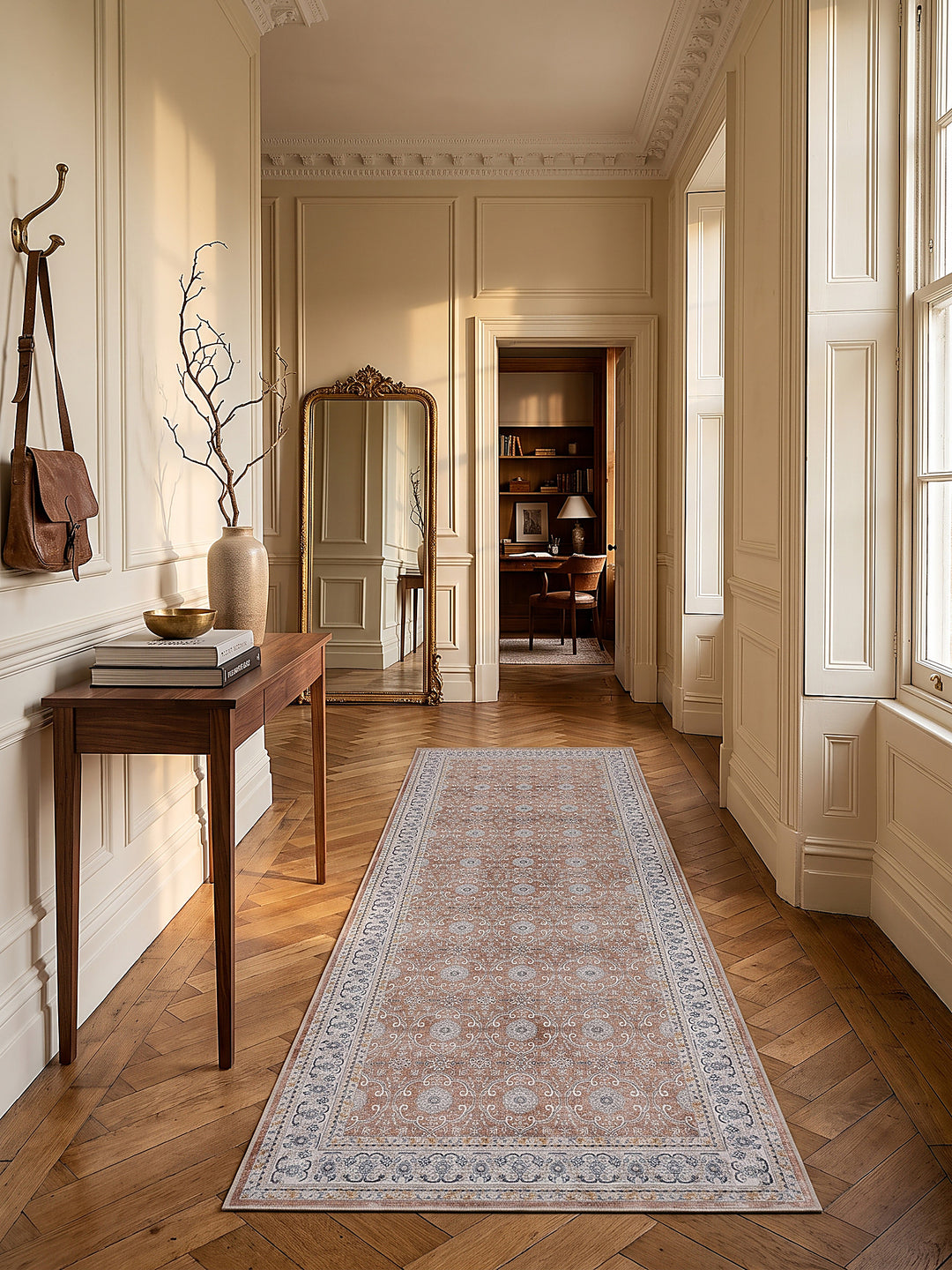 Teppich Terrakotta-Creme Läufer im modernen Wohnzimmer_