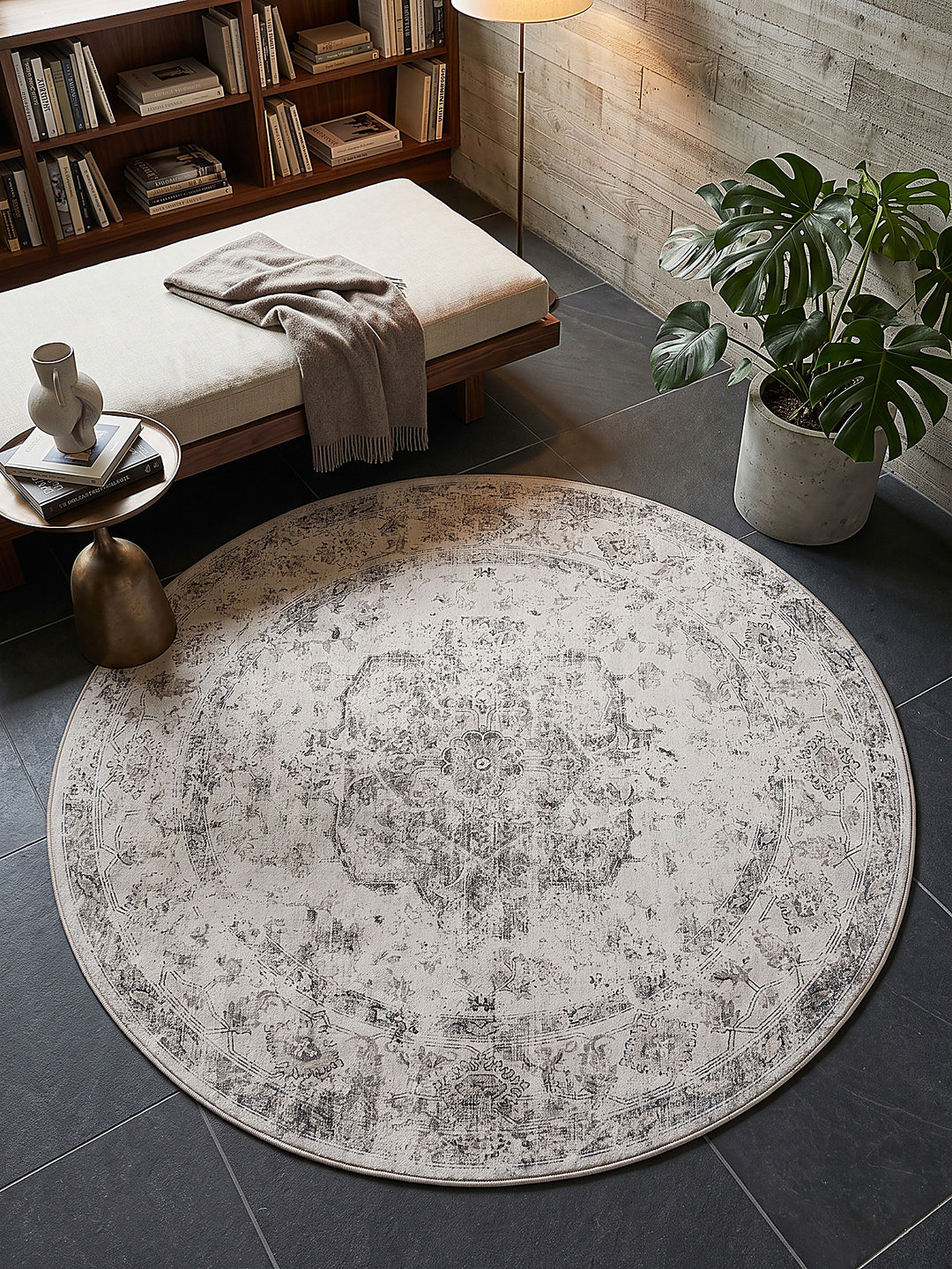 Teppich Beige-Grau rund Draufsicht_