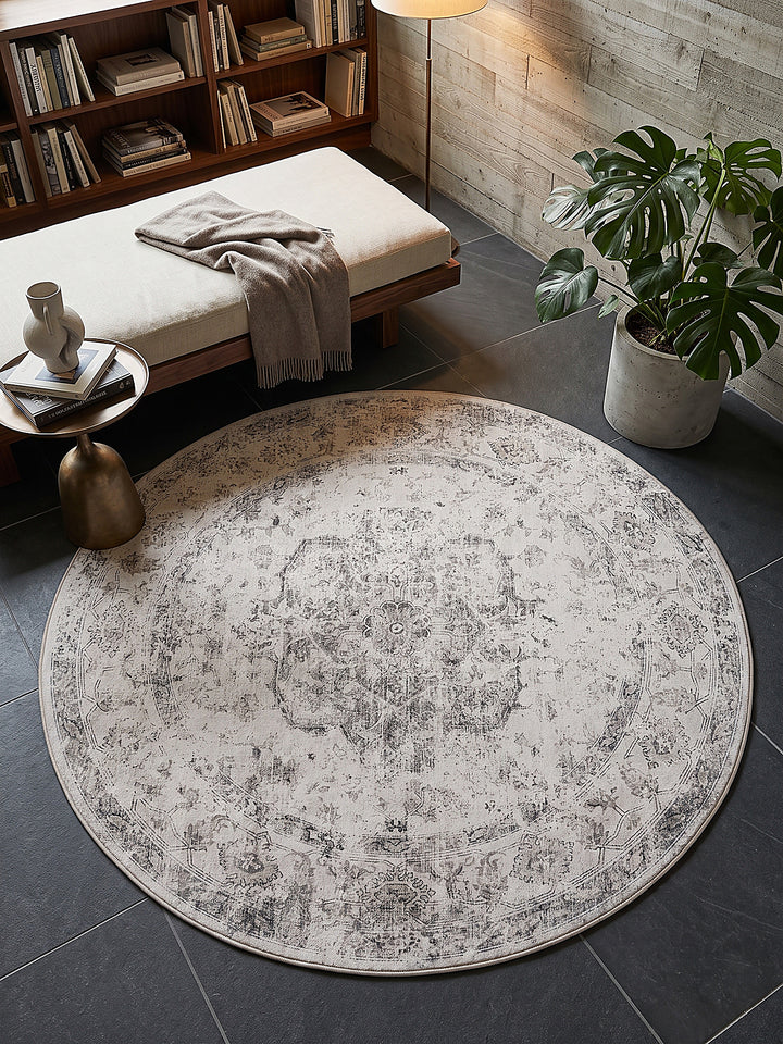 Teppich Beige-Grau rund Draufsicht_