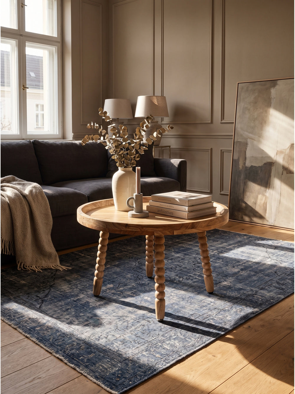 Couchtisch Rund: Mango, Sheesham & Marmor