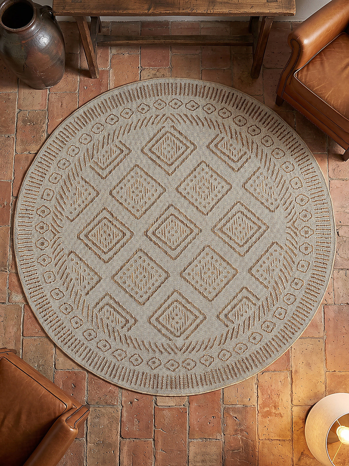 Teppich Beige-Braun rund Draufsicht_