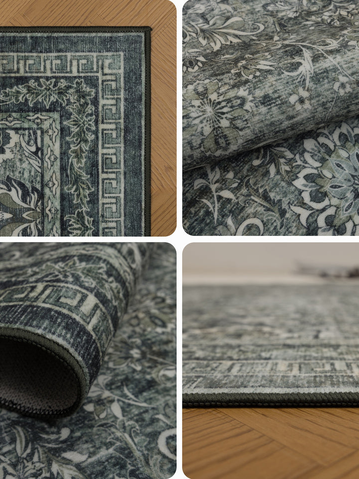 Teppich Grün-Grau Läufer Polyester (Kurzflor) Einrichtung Wohnidee Bodenbelag_