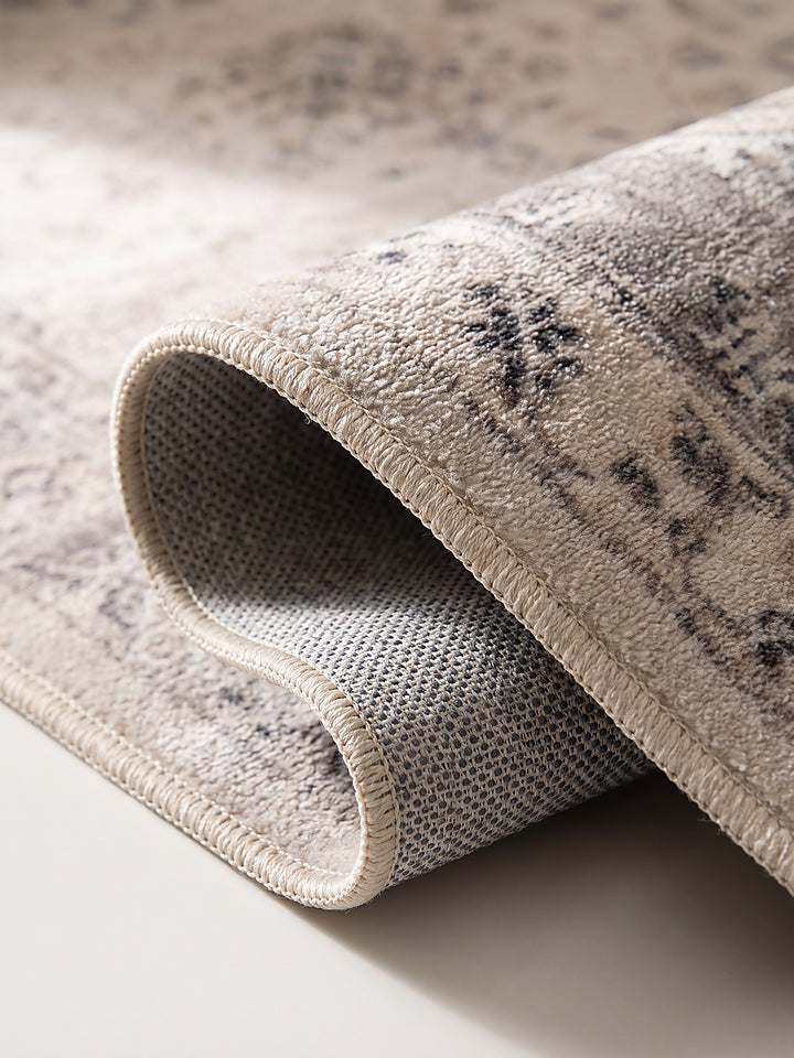 Teppich Beige-Grau Kante Verarbeitung_