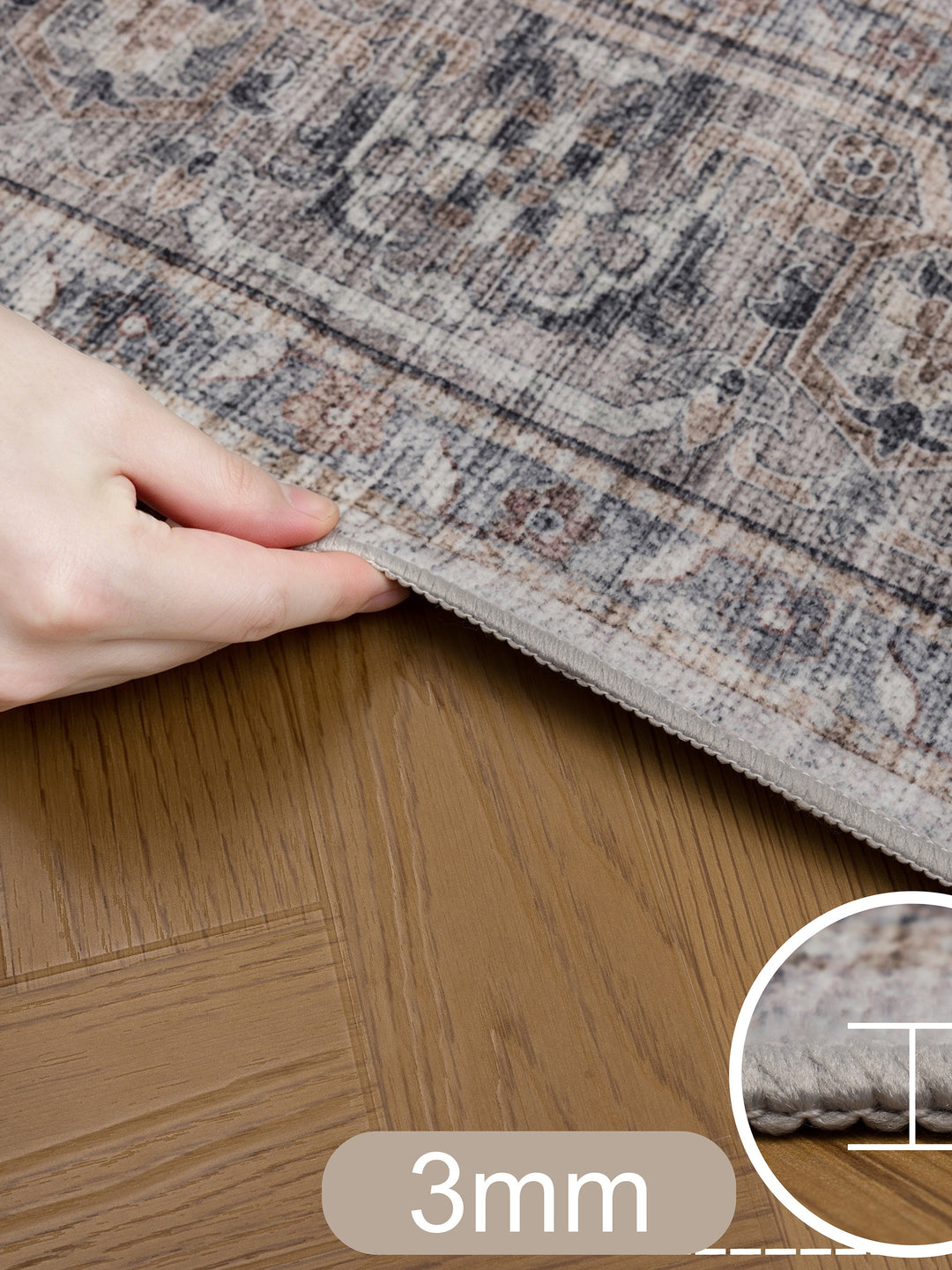 Teppich Beige-Grau Läufer Polyester (Kurzflor) Designteppich Kollektion Wohnraum_