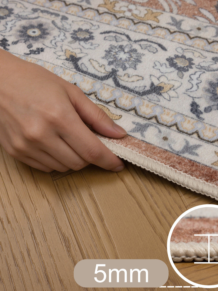 Teppich Terrakotta-Creme Läufer Polyester (Kurzflor) Designteppich Kollektion Wohnraum_
