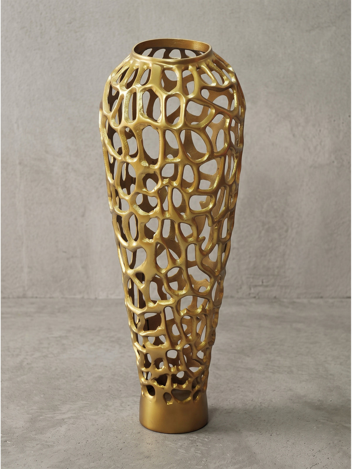 Bodenvase mit durchbrochener Netzstruktur, rund, massives Aluminium, handgefertigt