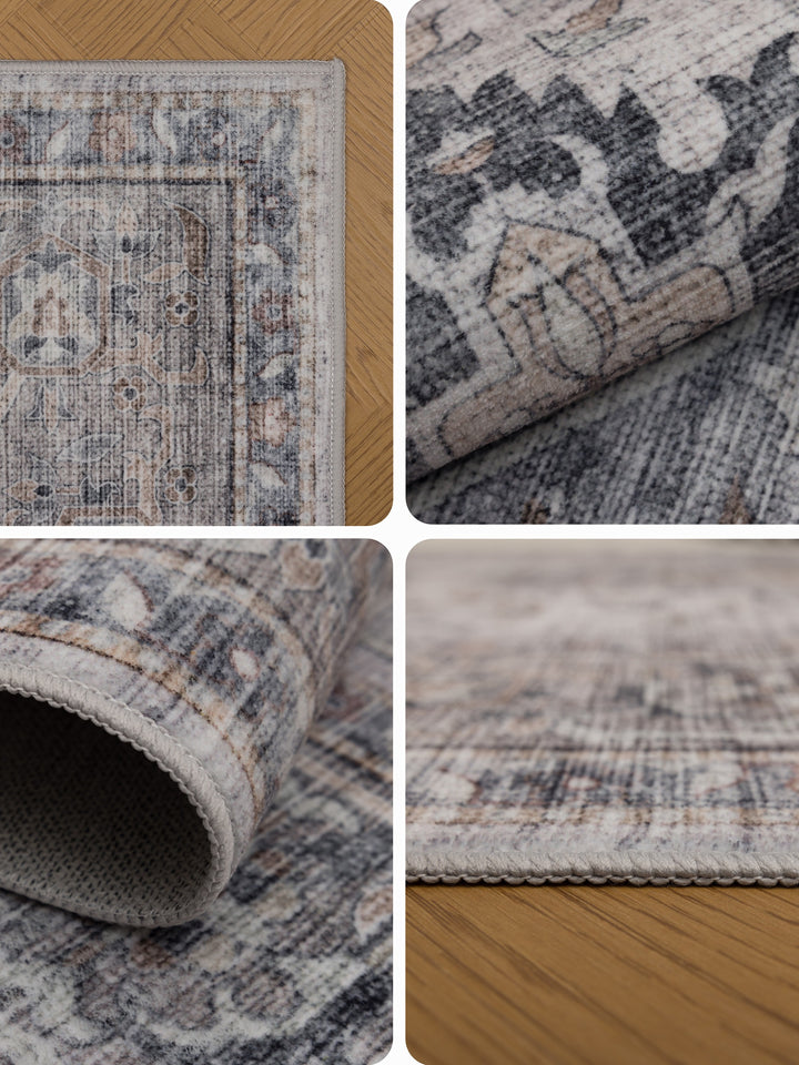 Teppich Beige-Grau rund Polyester (Kurzflor) Einrichtung Wohnidee Bodenbelag_