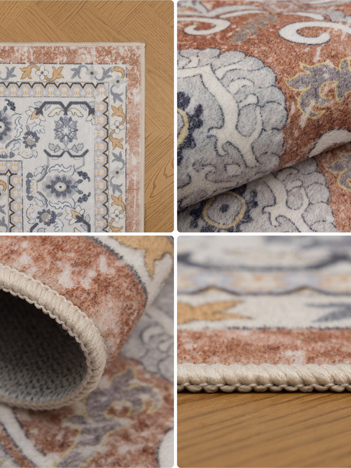 Teppich Terrakotta-Creme rund Polyester (Kurzflor) Einrichtung Wohnidee Bodenbelag_