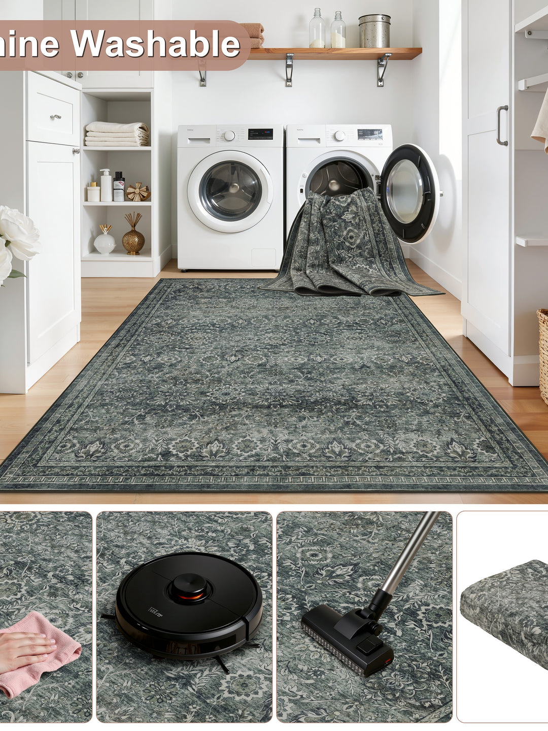 Teppich Grün-Grau rund Polyester (Kurzflor) Raumgestaltung Inneneinrichtung_