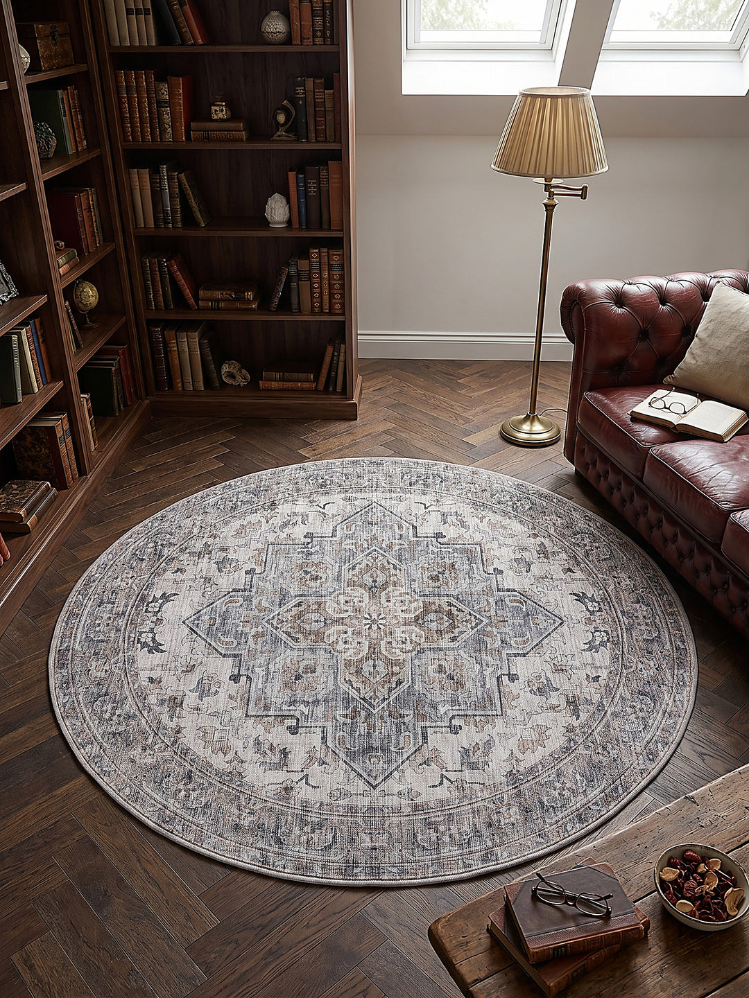 Teppich Beige-Grau rund Draufsicht_
