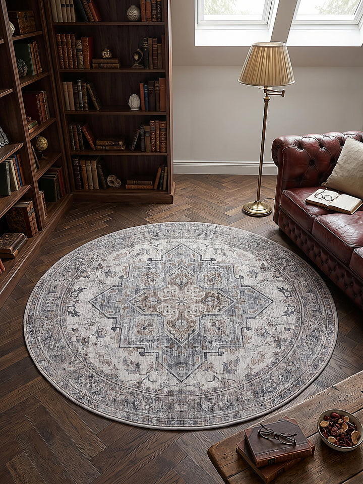 Teppich Beige-Grau rund Draufsicht_