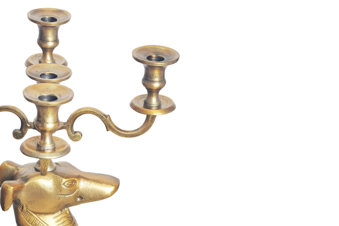 Dekofigur Kerzenhalter Windhund Aluminium Gold 69 cm mit 5 Armen