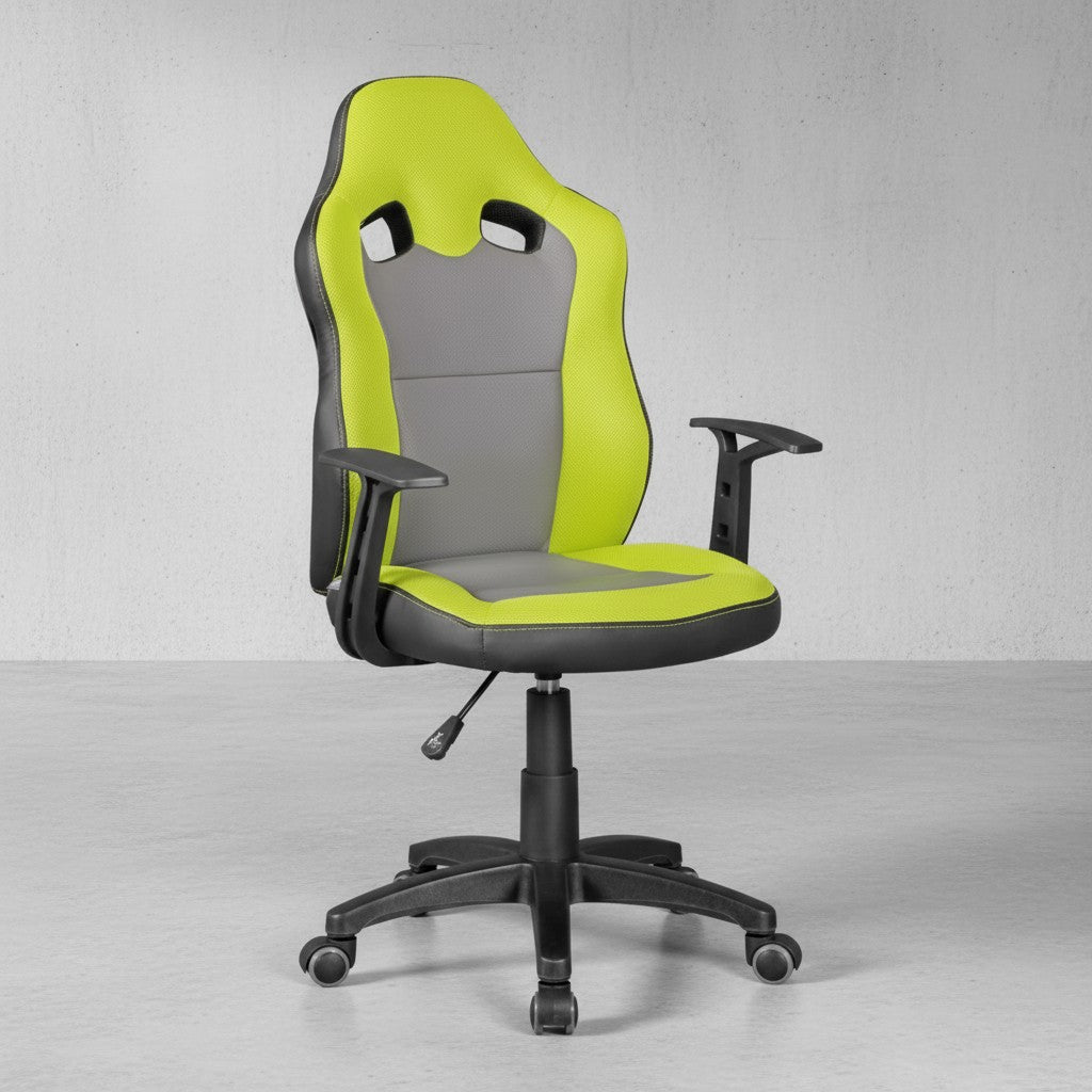Kinderdrehstuhl FAST_ ergonomisch_ höhenverstellbar_ Racing-Design_ Mesh- und Kunstlederbezug - KADIMA DESIGN_Farbe_ Grün_ Größe_ 60x60x112 cm_