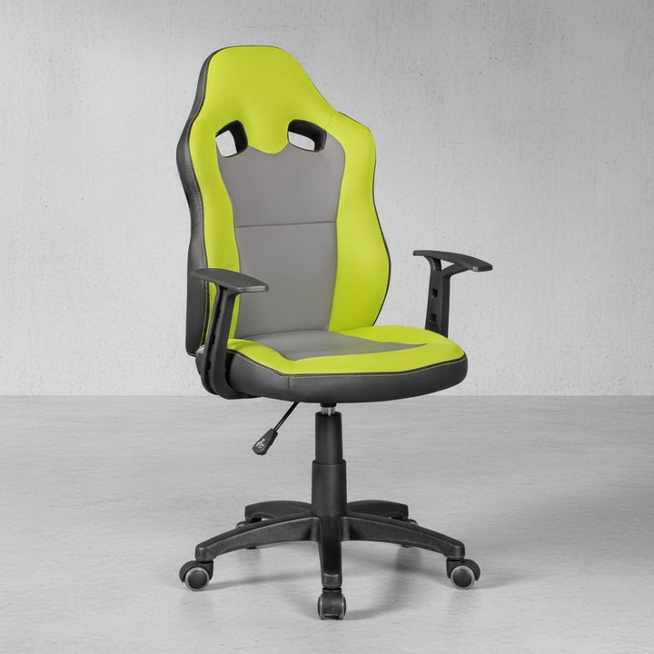 Kinderdrehstuhl FAST_ ergonomisch_ höhenverstellbar_ Racing-Design_ Mesh- und Kunstlederbezug - KADIMA DESIGN_Farbe_ Grün_ Größe_ 60x60x112 cm_