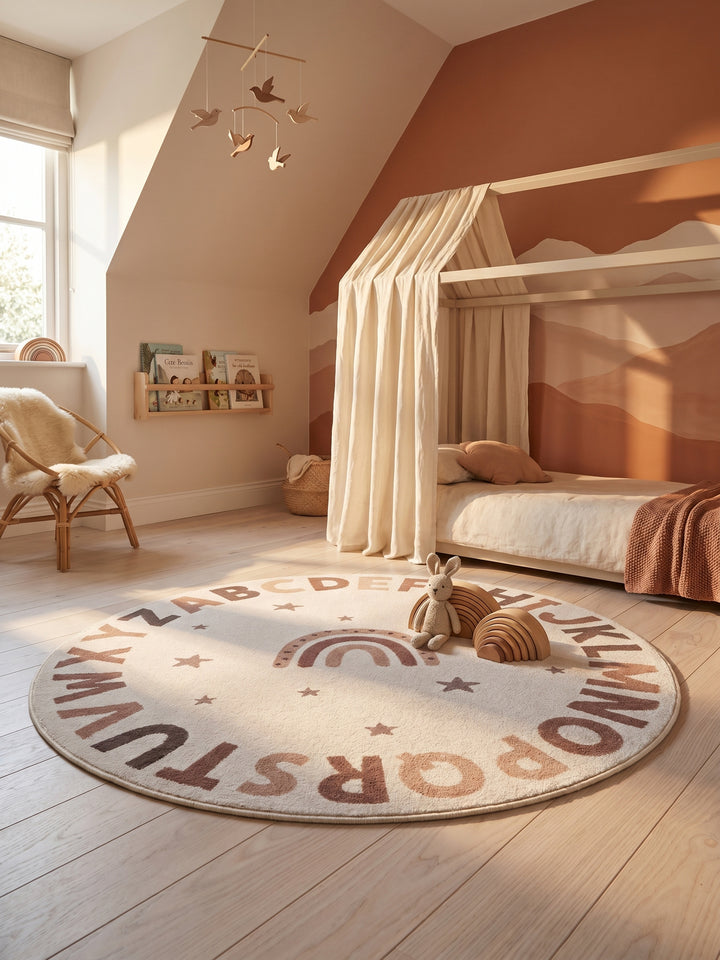 Teppich Creme rund Textur Nahaufnahme Detail_