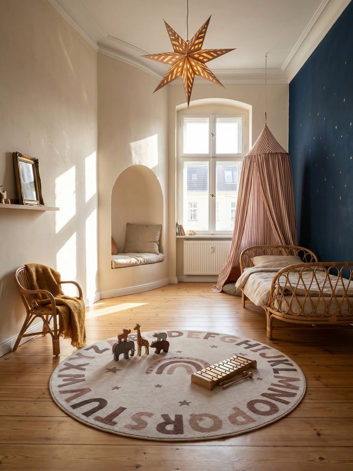 Teppich Creme rund im Wohnzimmer Einrichtungsidee_