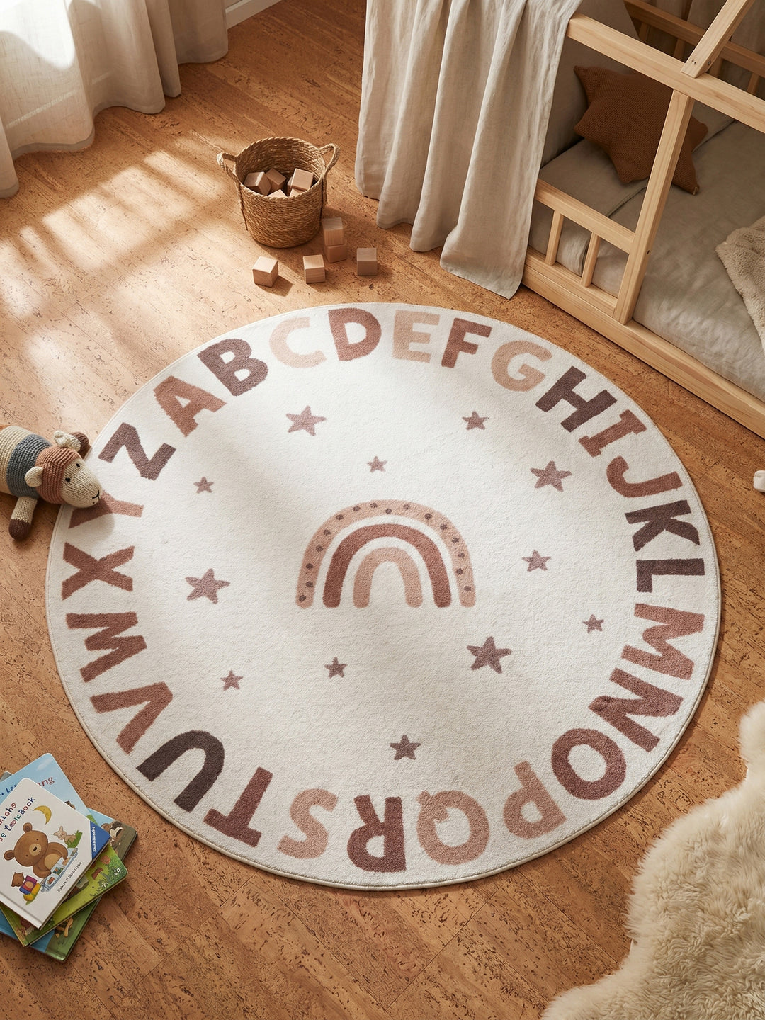 Teppich Creme rund Muster Draufsicht_