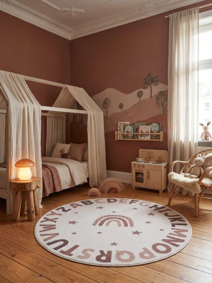 Teppich Creme rund Wohnaccessoire Deko_