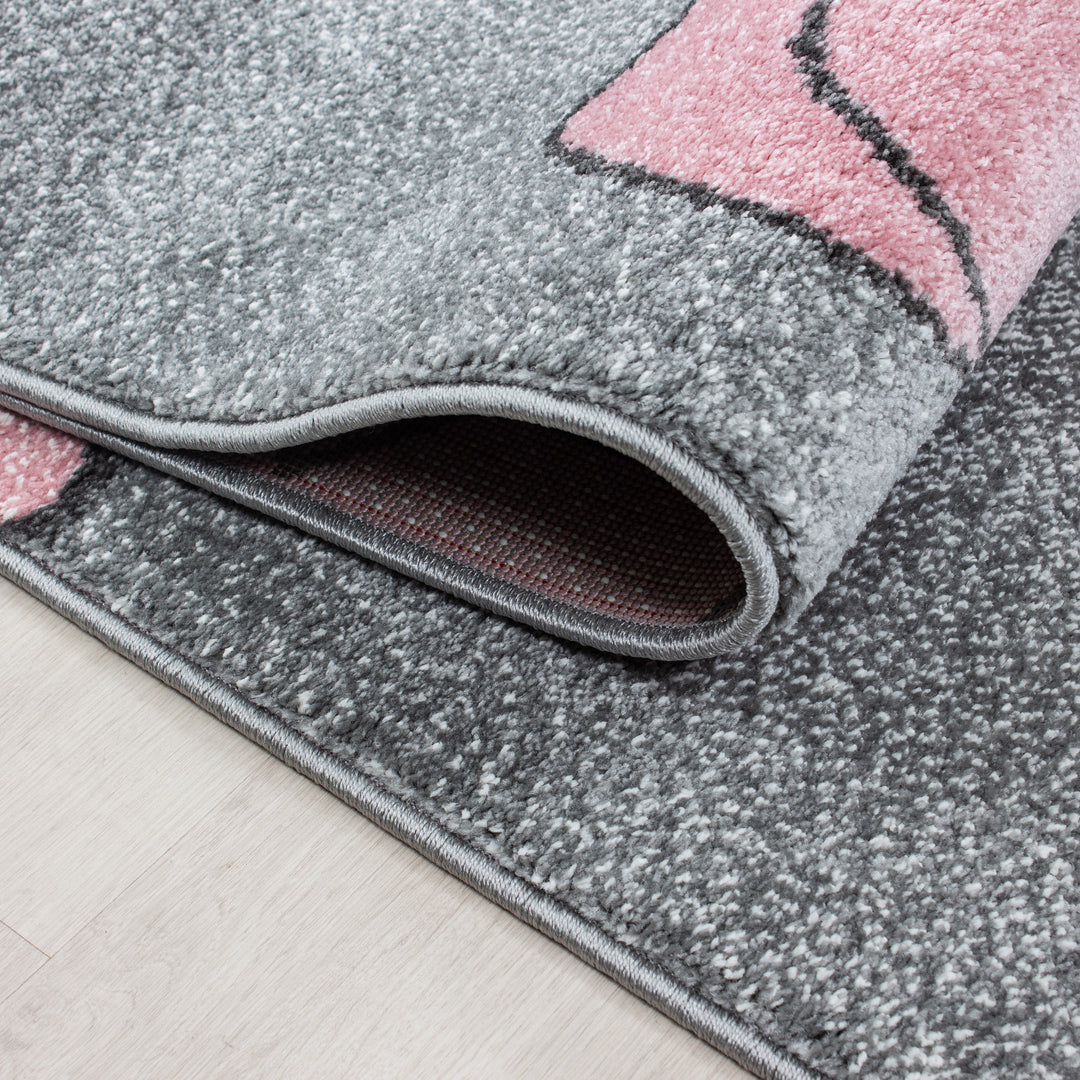 Kinderteppich Bär Polypropylen saugroboter Kurzflor Kinderzimmer_Pink_Läufer_