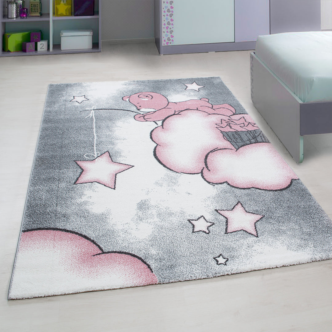 Kinderteppich Bär Polypropylen saugroboter Kurzflor Kinderzimmer_Pink_Läufer_